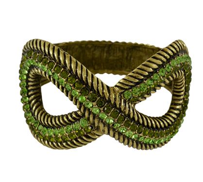 bracelete dourado envelhecido com pedras verdes
