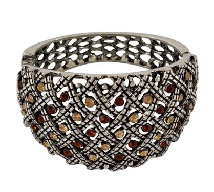 Bracelete prata envelhecida com pedras bege e marrom